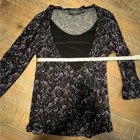 Black and Purple Women's Top 3/4 Sleeve Top Swirl Print Petite Small - Picture 3 of 6
